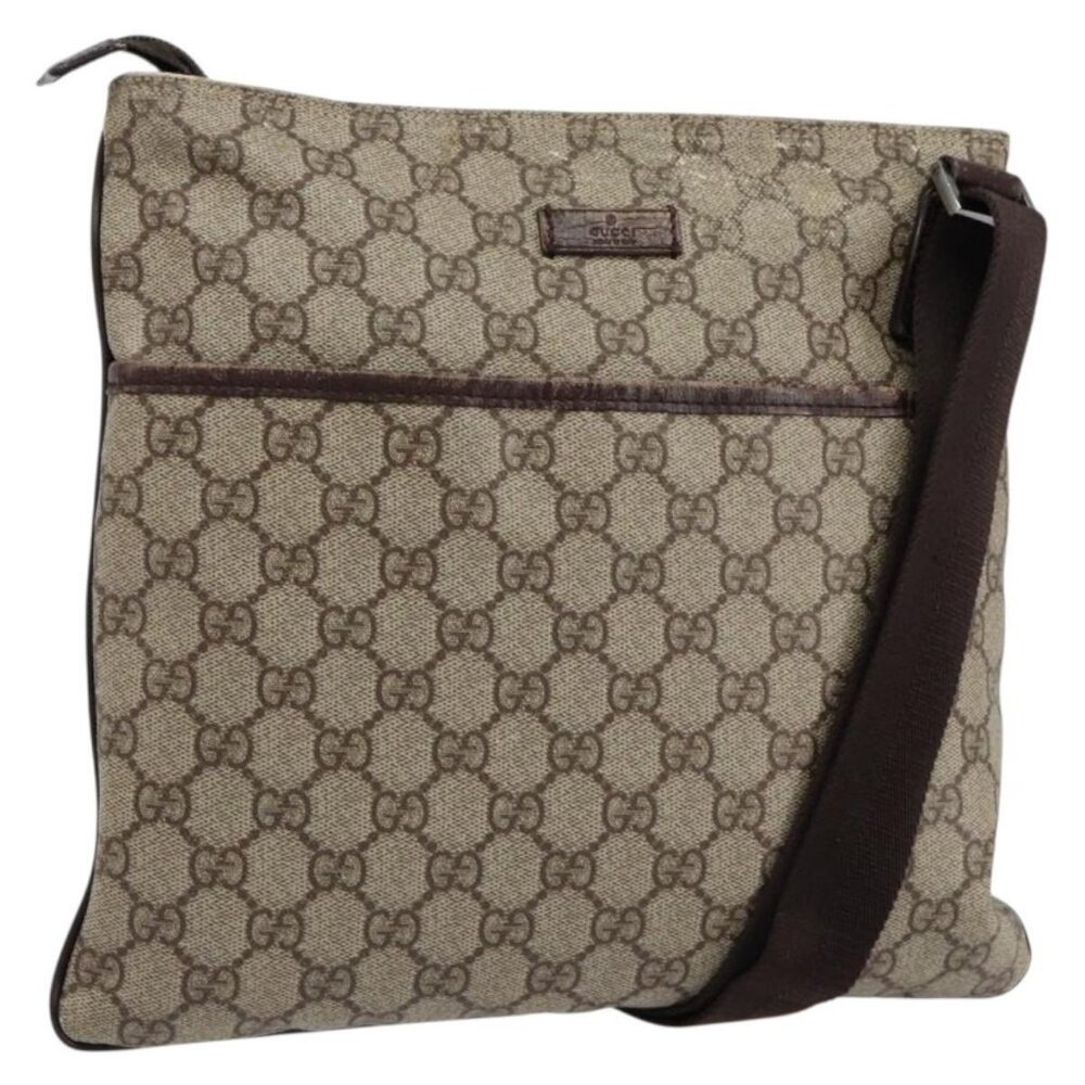Authentic GUCCI GG Supreme Shoulder Bag PVC Beige Silver 141626